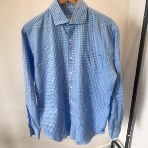 Peter Millar Men's‎ Medium Button Up Blue Gingham Long Sleeve Casual Shirt